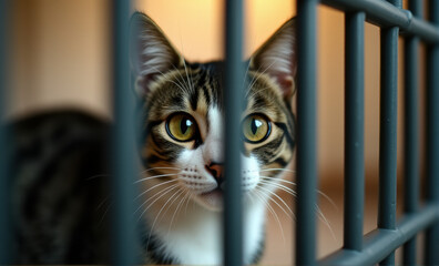 cat inside a cage adopt a cat month