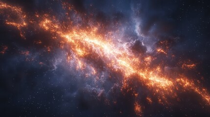 Naklejka premium Fiery Cosmic Nebula Space Background Stunning orange and blue nebula with vibrant glowing energy