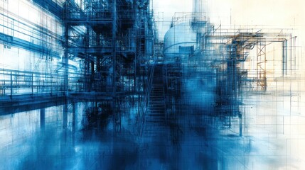 Fototapeta premium Blueprint of Industry: A Steel Symphony in Blue