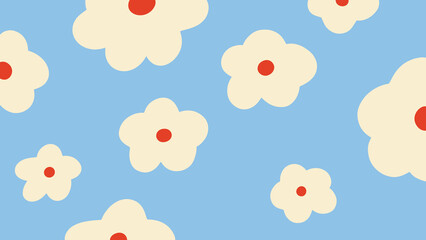 flowers floral  pattern in soft baby blue, ivory white, and red for pretty cute aesthetic wallpaper background