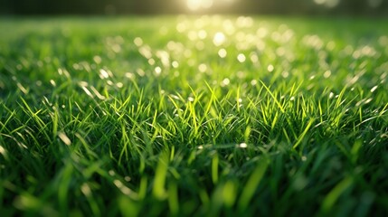 Naklejka premium Lush Green Grass Blades in Sunlight Close Up Nature Background Perfect for spring or summer themes