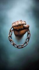 Hand holding rusty chain