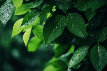 Green Leaves with Water Droplets Close-Up Perfect for Nature Backgrounds