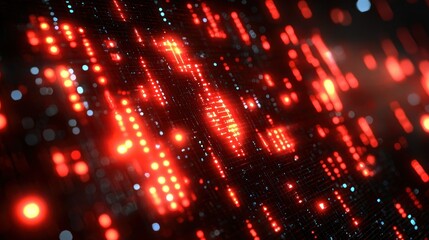 Obraz premium Abstract Red Digital Network, Glowing Lines and Data Streams