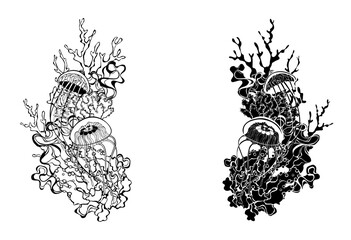 Contour corals with jellyfish