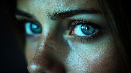 Fototapeta premium Captivating Gaze: A Close-Up Portrait of a Woman's Blue Eyes