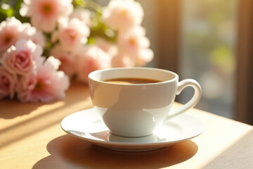 Obraz premium cup of coffee and flowers