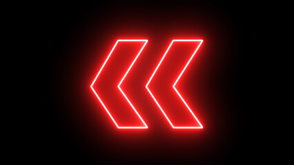 Glowing neon red arrow left direction icon. Abstract neon flashing light back arrow loading . Seamless loop