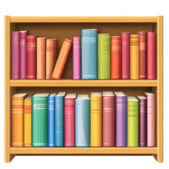 A bookshelf filled with colorful books, isolated on transparent background