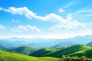Fototapeta premium World Environment Day concept: Green mountains and beautiful sky clouds under the blue sky