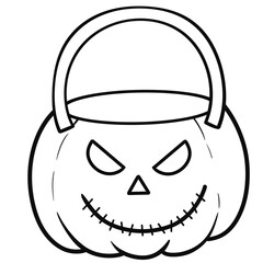 Scary Pumpkin Treat Bucket | Hand-Drawn Line Art