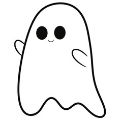 Cute Halloween Little Ghost | Hand-Drawn Line Art