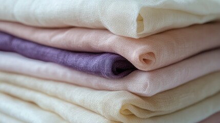 Stacked Pastel Fabrics in Soft Colors Displaying Delicate Textile Textures and Light Colors for Backgrounds and Fashion