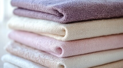Stack of Folded Pastel Colored Fabric Texture in Soft Focus with Neutral Tones and Clean Background