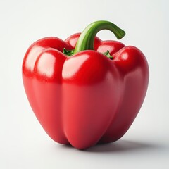 Vibrant Red Bell Pepper Close Up Isolated on White Background with Green Stem Showing Crisp Texture and Organic Freshness Food Photography