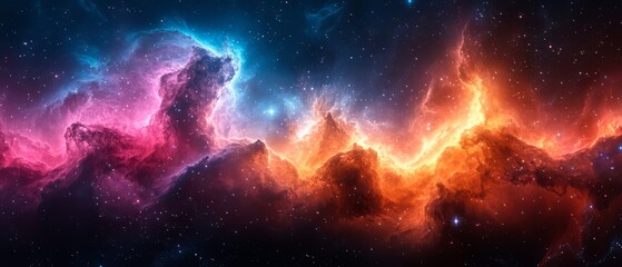 Vibrant cosmic watercolor illustration. Colorful space background with stars. Mystical magic background with stars, galaxies, universe in pink and blue colors. Space galaxy background