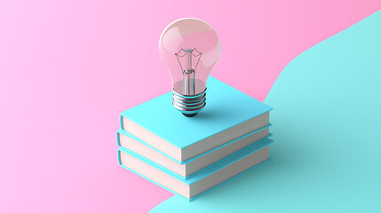 A light bulb is on top of three books