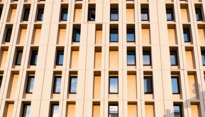 The structure exhibits a facade characterized by a repeating pattern of vertically oriented