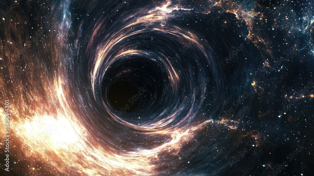 Wall mural numerical patterns radiating from a black holeâ€™s core, representing energy and time.