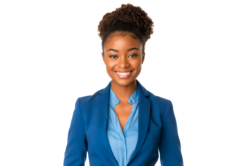 Beautiful African American businesswoman smiling with formal suit isolated on white background