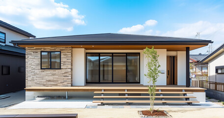 シンプルな日本の平屋住宅、戸建て住宅