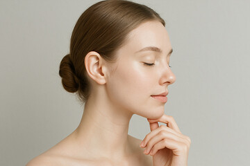 Peaceful woman with glowing skin in profile – 横顔が美しいリラックスした女性
