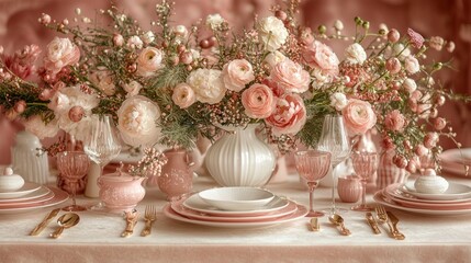 Elegant Pink Floral Table Setting: A Romantic Feast