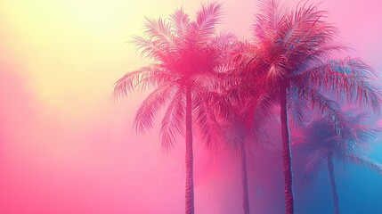 Obraz premium Pink Paradise: Dreamy Palm Trees in a Vibrant Sunset