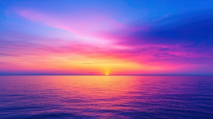 Fototapeta premium Sunset over calm ocean waters coastal viewpoint landscape photography tranquil environment serene atmosphere