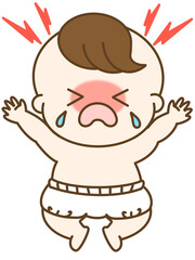 癇癪を起こして大泣きしているオムツの男の子の赤ちゃんのゆるかわイラスト