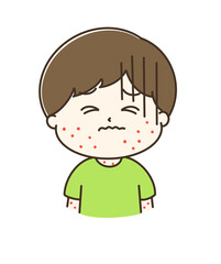 赤い発疹が出ている男の子の上半身のゆるかわイラスト