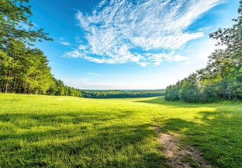 Obraz premium Vast Green Meadow Under a Clear Sky