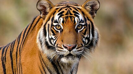 Obraz premium Majestic tiger observing its surroundings in a natural habitat close-up wildlife photography