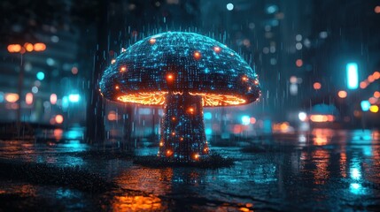 Cyberpunk Mushroom in the Rain