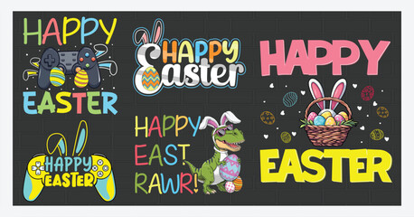 Happy Easter Day with Bunny T Shirt Design Bundle