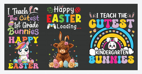 Happy Easter Day with Bunny T Shirt Design Bundle