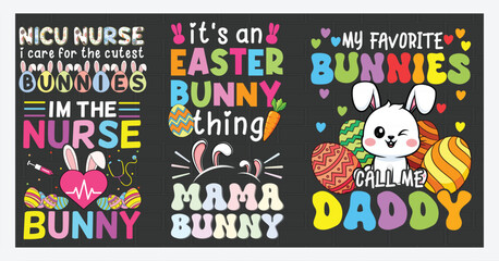 Happy Easter Day with Bunny T Shirt Design Bundle
