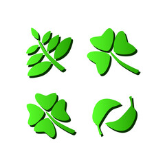 Green leaf icons feature a minimal and modern style, ideal for eco-friendly branding, nature-themed designs, and organic product packaging. The flat vector format ensures versatility and scalability.