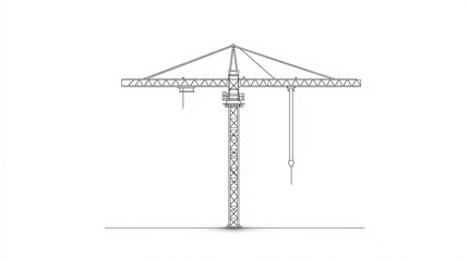 Line drawing of a tower crane. it is a tall, cylindrical structure with multiple levels and a pointed top. the top of the tower has a triangular shape with a pointed end and a flat base.