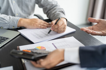 Auditor or internal revenue service staff, Business women checking annual financial statements of company. Audit Concept