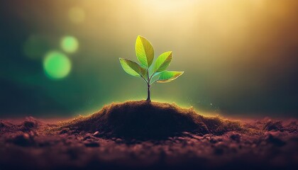 sustainability, abstract illustration with a plant growing from the soil