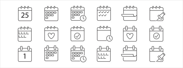 calender icon set in line style