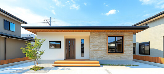 シンプルな日本の平屋住宅、戸建て住宅