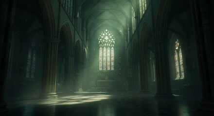 Obraz premium Dark Cathedral Interior Soft Light. AI Generated
