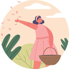 Girl child throwing rose petals