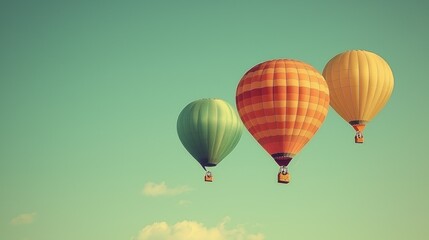 Obraz premium Three Hot Air Balloons Soaring High Above in a Serene Sky