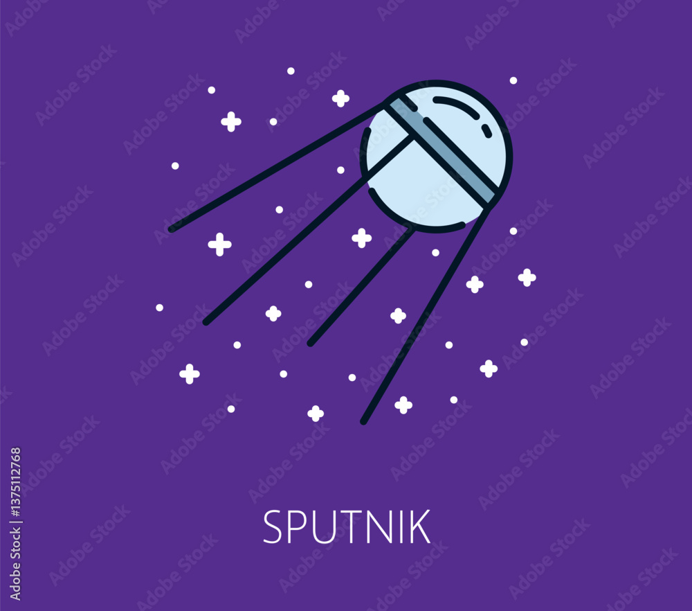 Poster space satellite color line icon. astronomy travel linear icon, space exploration outline vector icon