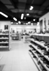 Fototapeta premium Blurred Black and White Shoe Store Interior. AI Generated