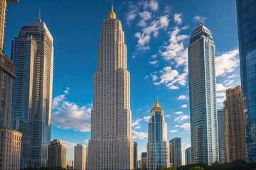 Fototapeta premium Majestic High-Rise Architecture Against Azure Skies with Striking Daylight Viewscape