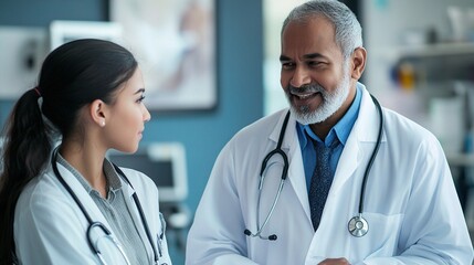 Senior Doctor Mentoring Young Medical Student in Clinic Setting
